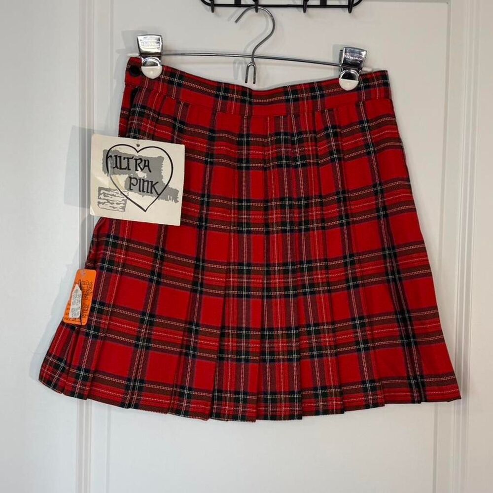 Authentic Y2K Red Pleated Plaid Mini Skirt • 90s/Y2K Vintage~ by Ultra Pink - Picture 2 of 7